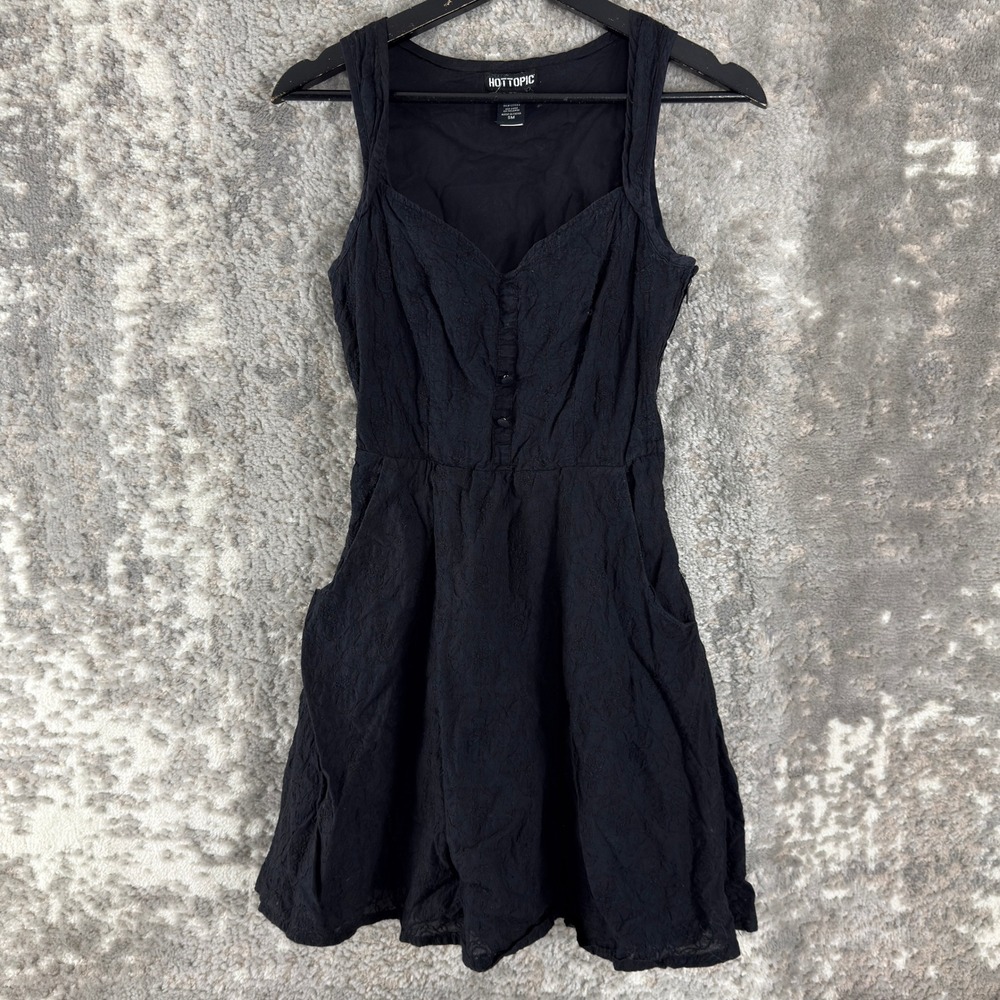 Hot Topic Size SM Skull Embroidered Corset Back Fit & Flare Dress Black Womens